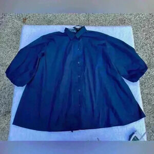 JARBO - NWT NAVY PUFFY SLEEVE COTTON BLOUSE